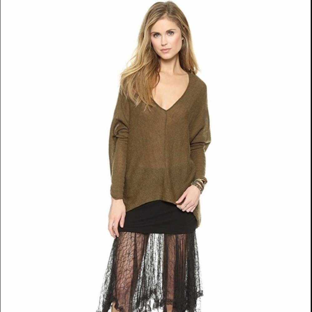 Free People Sadie Dark Olive Green Sweater Dolman Loose Fit Wool Blend  Size S